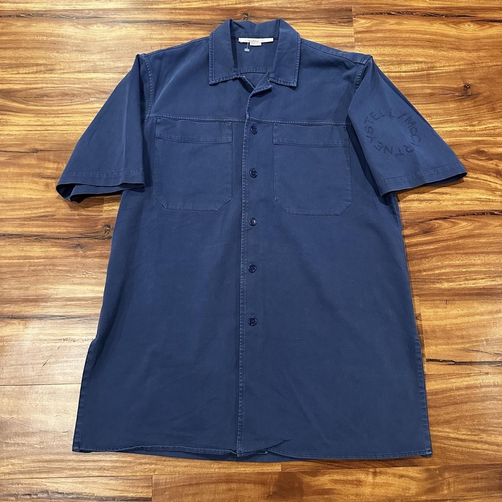 Stella McCartney Shirt Mens Medium Blue Short Sleeve Button Front Made Italy